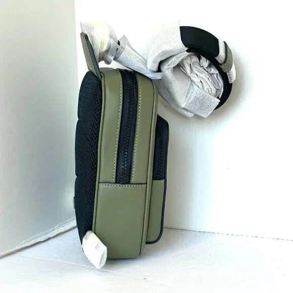 Coach Racer Sling Pack Army Green Leather Crossbody Bag CU252